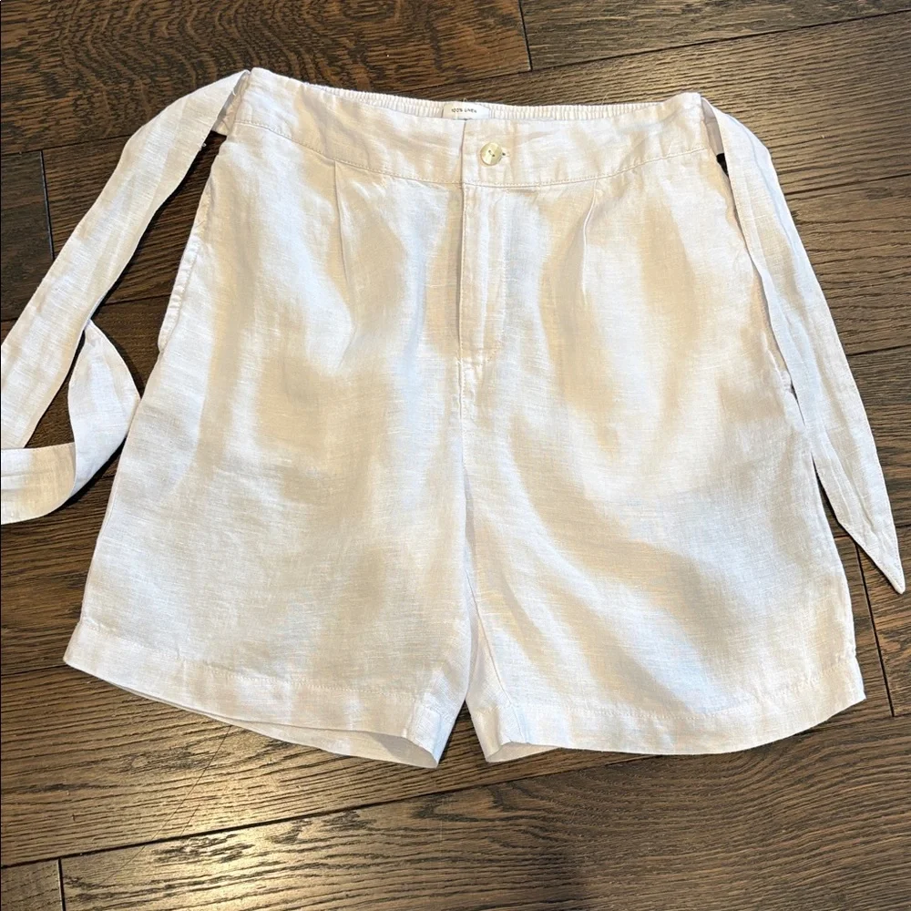 Halston 100% Linen Shorts Waist Tie Size Small High Rise